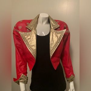 Vintage 1980’s “Musee” Red Leather Adorned Crop Jacket size Medium